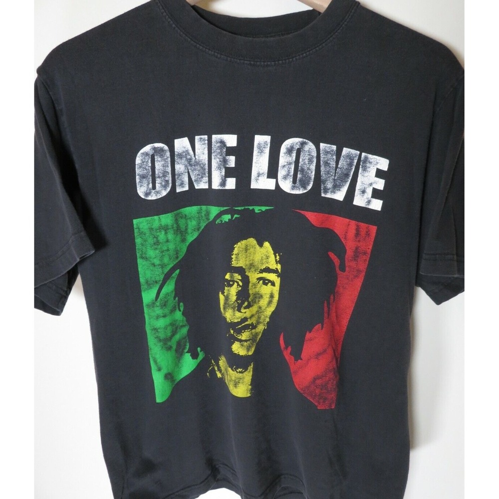 Vintage 1990's Men's Bob Marley One Love Black Faded Rap Rock Tee Shirt Size Med